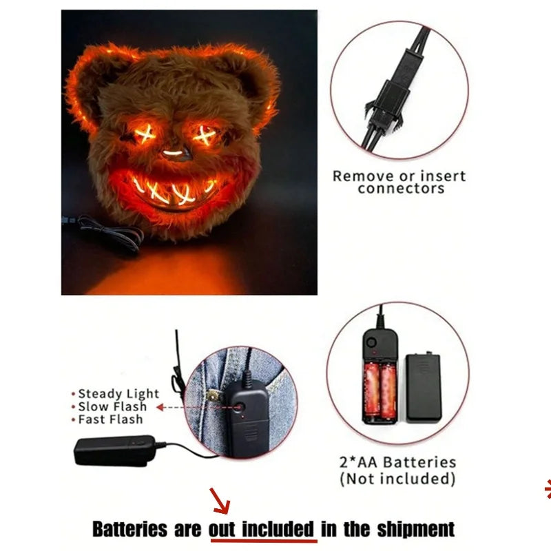 Halloween LED Mask Faux Fur Bunny Bear Cosplay Spooky - Tophatter Daily Deals