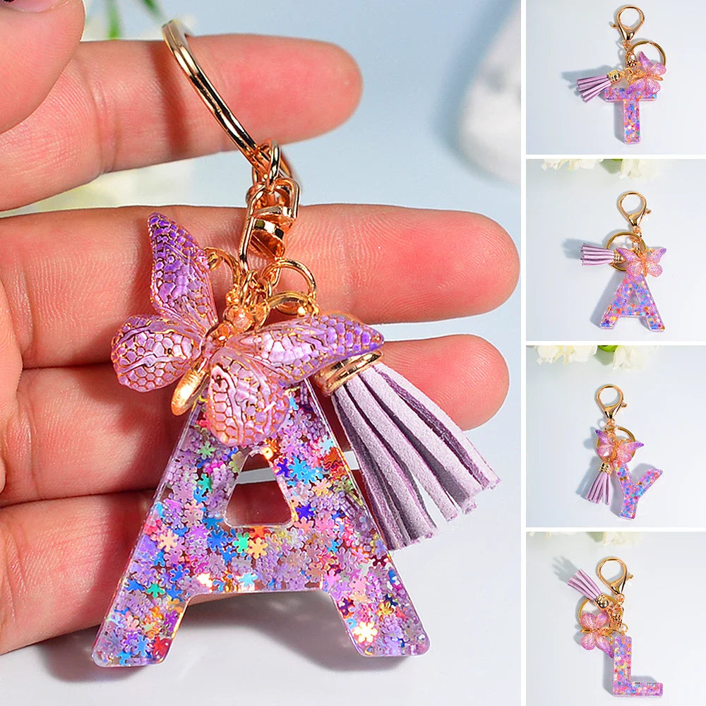 Sequin Letter Keychain With Butterfly Tassel Charm - Tophatter Daily Deals