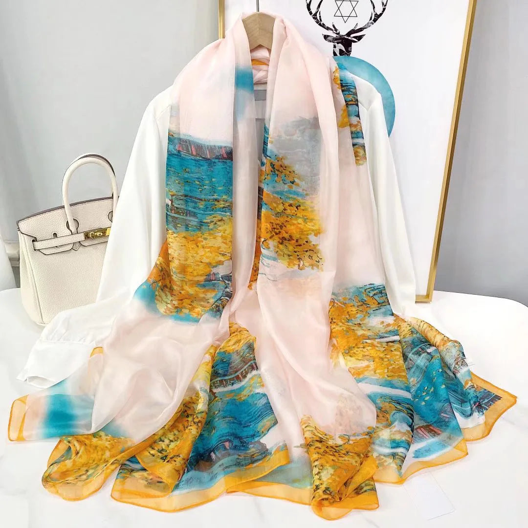 Lightweight Flowy Women’s Silk Scarf - Long Sheer Wrap Multicolored 1 - Tophatter Daily Deals
