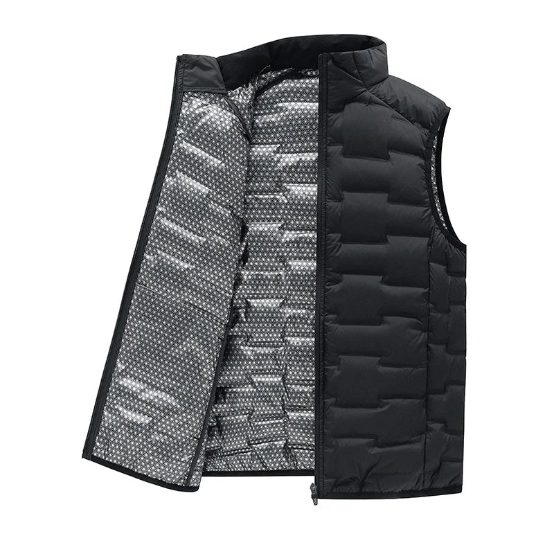 Warm Cozy Men’s Down Vest - Stand Collar, Duck Down, Winter Black - Tophatter Daily Deals