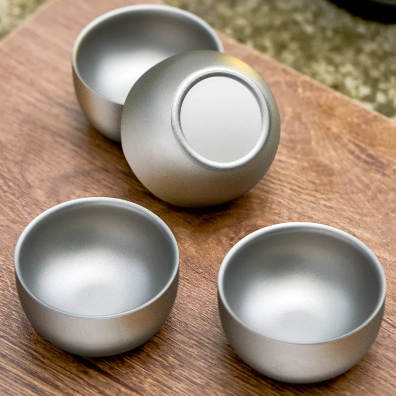 Pure Titanium Double Layer Tea Cup 50ml Camping Set - Tophatter Daily Deals