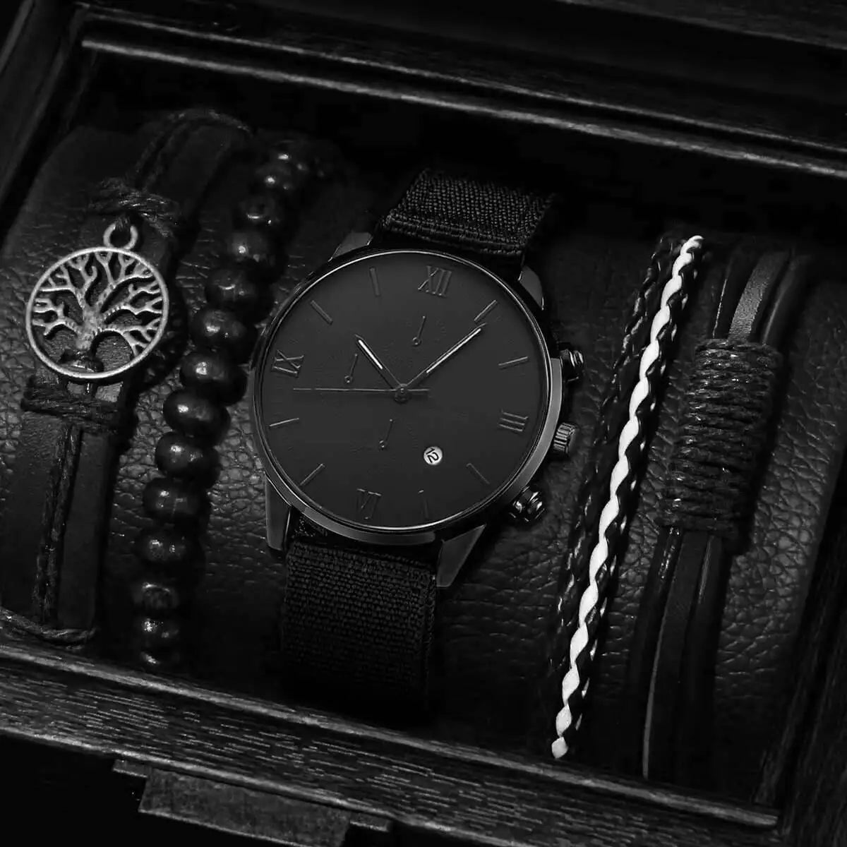 Quartz Watch And Bracelet Set Nylon Band Casual Gift Black B No Box - Tophatter Daily Deals