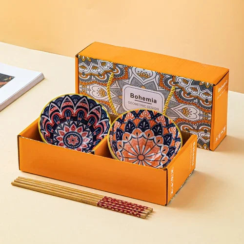 Japanese Hand Painted Ceramic Bowl Set With Chopsticks G-2bowl 2chopsticks - Tophatter Daily Deals