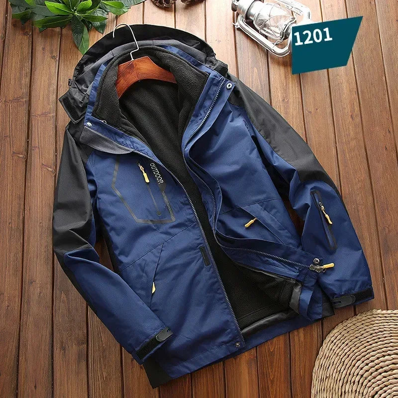 Waterproof Men's 2 In 1 Jacket - Softshell Fleece Hiking Blue - Tophatter Daily Deals