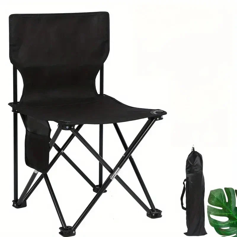 Foldable Camping Chair with Side Pocket Black Camp Furniture - Tophatter Daily Deals