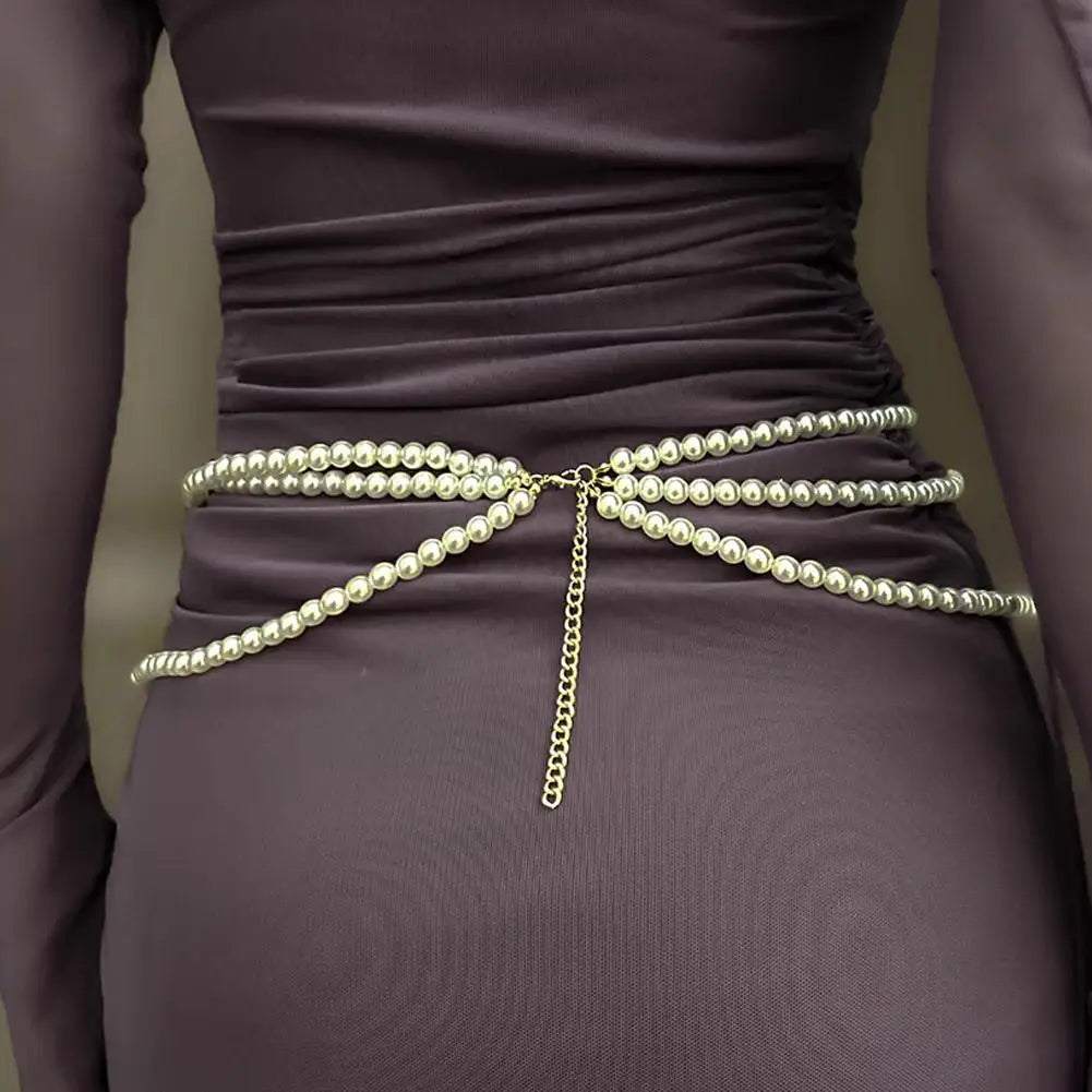 Retro Multilayer Pearl Waist Chain Belt Women (D) Apparel & Accessories > Jewelry > Body Jewelry - Tophatter Daily Deals