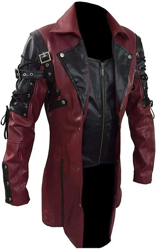 Mens Steampunk Faux Leather Trench Biker Jacket Apparel & Accessories > Clothing > Outerwear > Coats & Jackets > Trench Coats - Tophatter Daily Deals