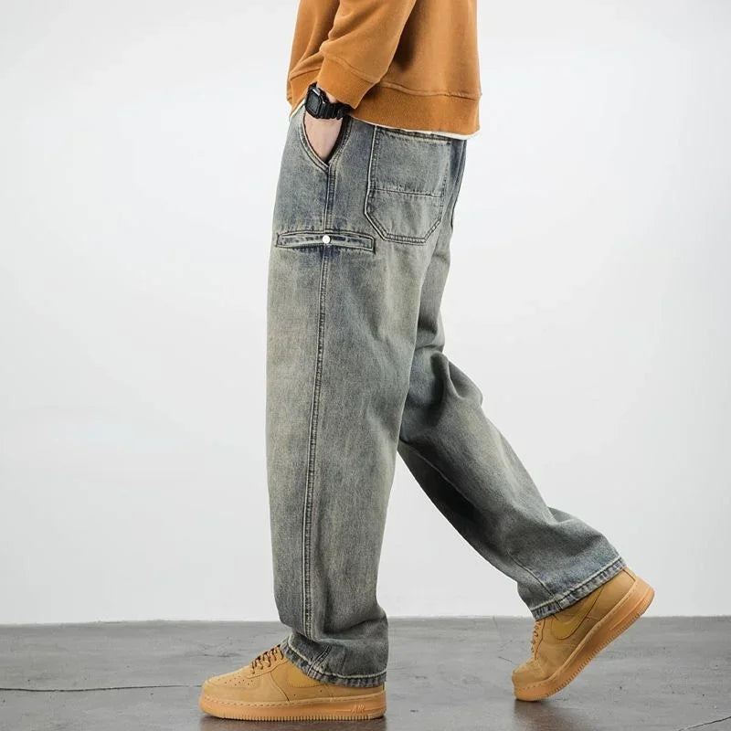 Oversized Men's Denim Jeans - Loose Straight Cut, Washed - Tophatter Daily Deals