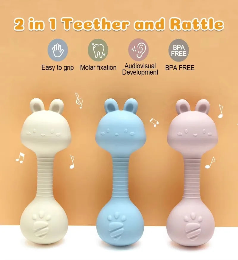 Silicone Rabbit Teether Rattle Newborn Sensory Toys - Tophatter Daily Deals