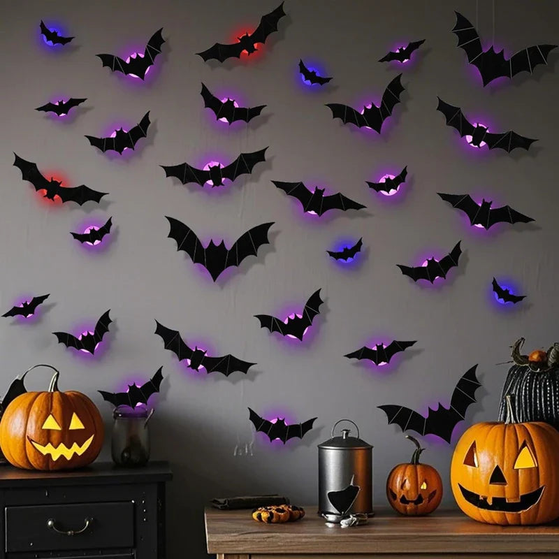 LED Bat Wall Stickers Green 3D Halloween Decor 2025 - Tophatter Daily Deals