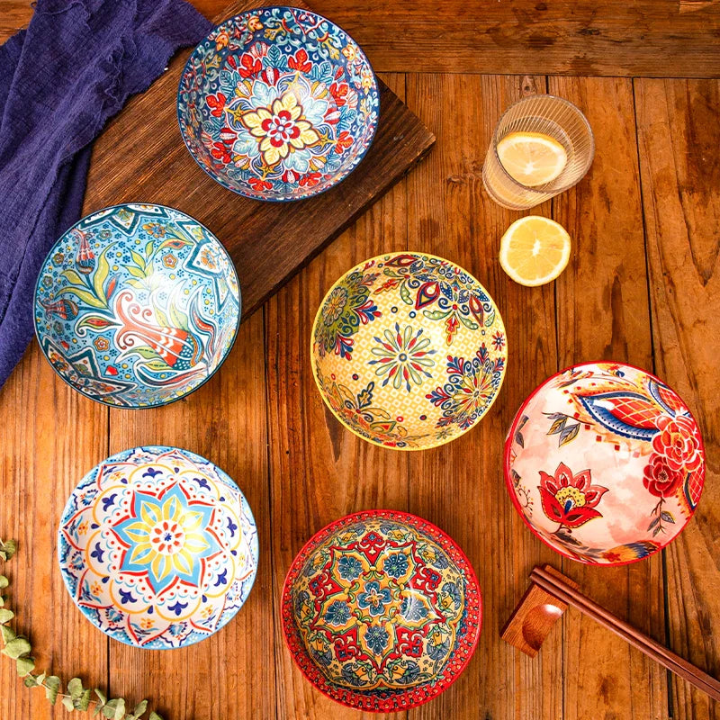 Bohemian Ceramic Rice Bowl Retro Noodle Bowl Kitchen Gift - Tophatter Daily Deals
