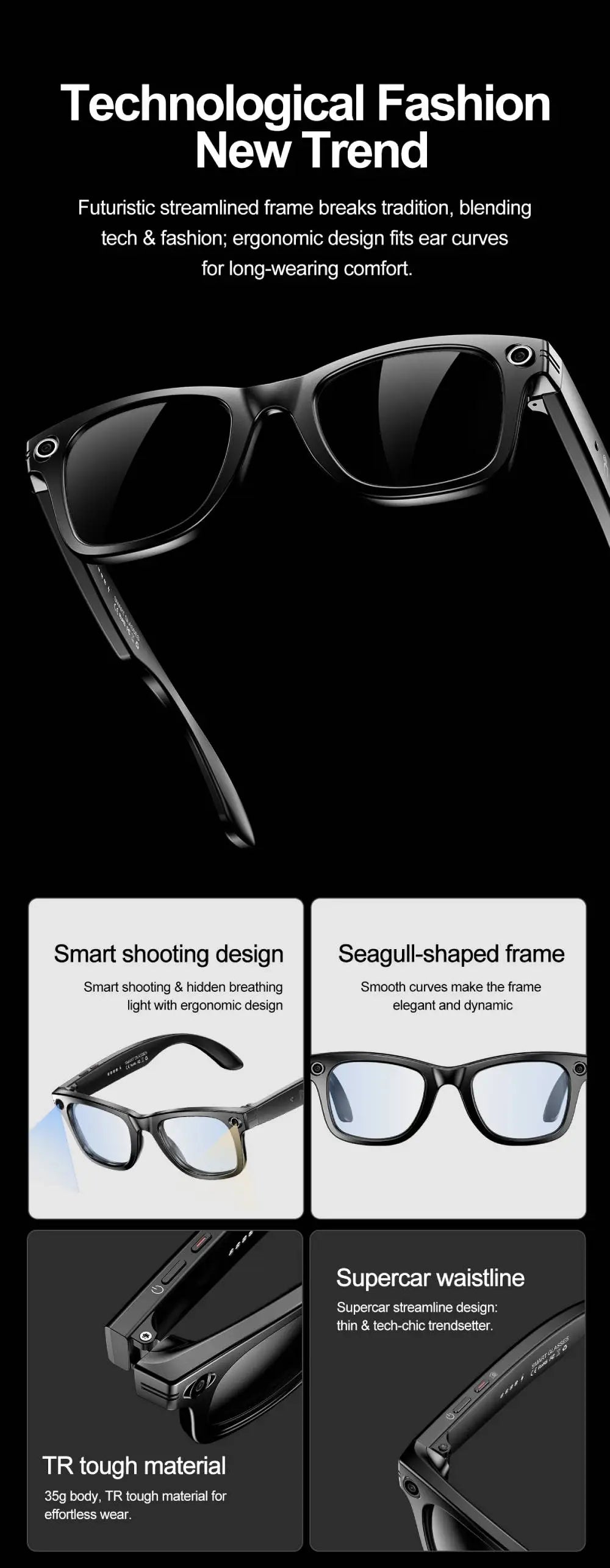 AI Smart Glasses 720P Translation Camera Sunglasses - Tophatter Daily Deals