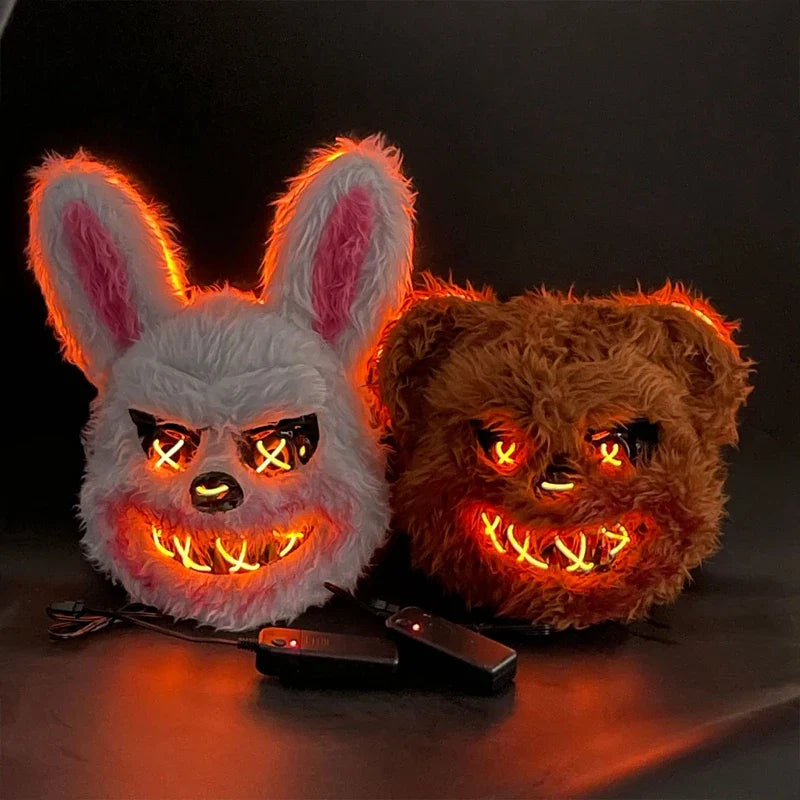 Halloween LED Mask Faux Fur Bunny Bear Cosplay Spooky - Tophatter Daily Deals