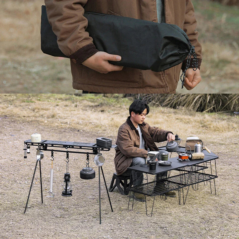 Foldable Camping Tripod Top Plate Rack Black Camp Furniture - Tophatter Daily Deals