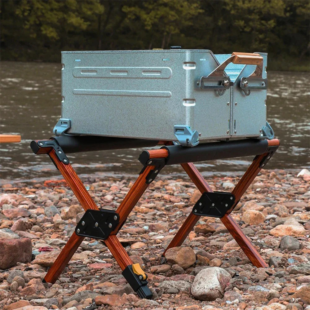 Folding Camping Stand Adjustable Anti-Slip Brown Camp Furniture - Tophatter Daily Deals