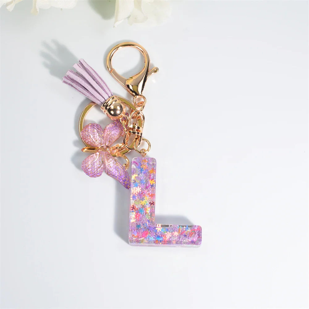 Sequin Letter Keychain With Butterfly Tassel Charm L 55mm - Tophatter Daily Deals