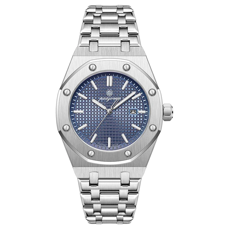 Quartz Stainless Steel Business Watch Waterproof Date Silver Blue - Tophatter Daily Deals