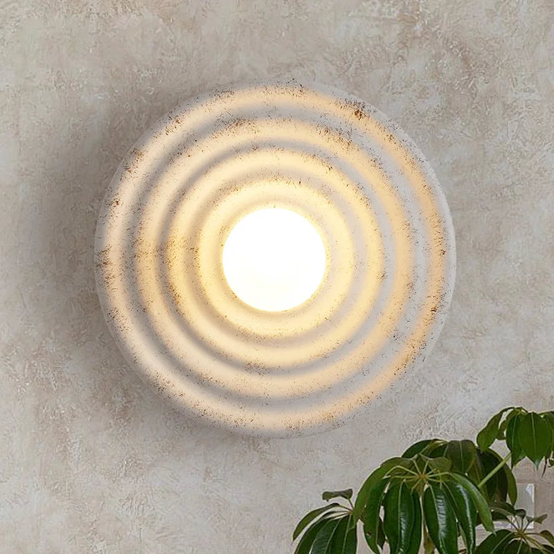 Japandi Wabi Sabi Round Wall Sconce Japanese Minimal LED Light - Tophatter Daily Deals