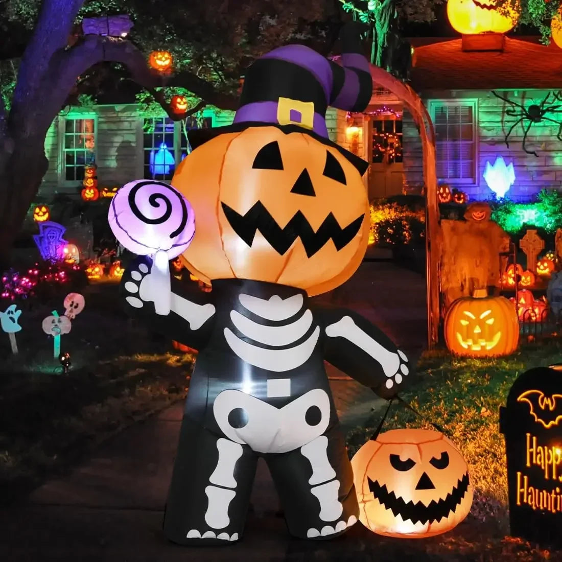 Halloween Inflatable 6ft Pumpkin Skull Yard Decor 2025 - Tophatter Daily Deals