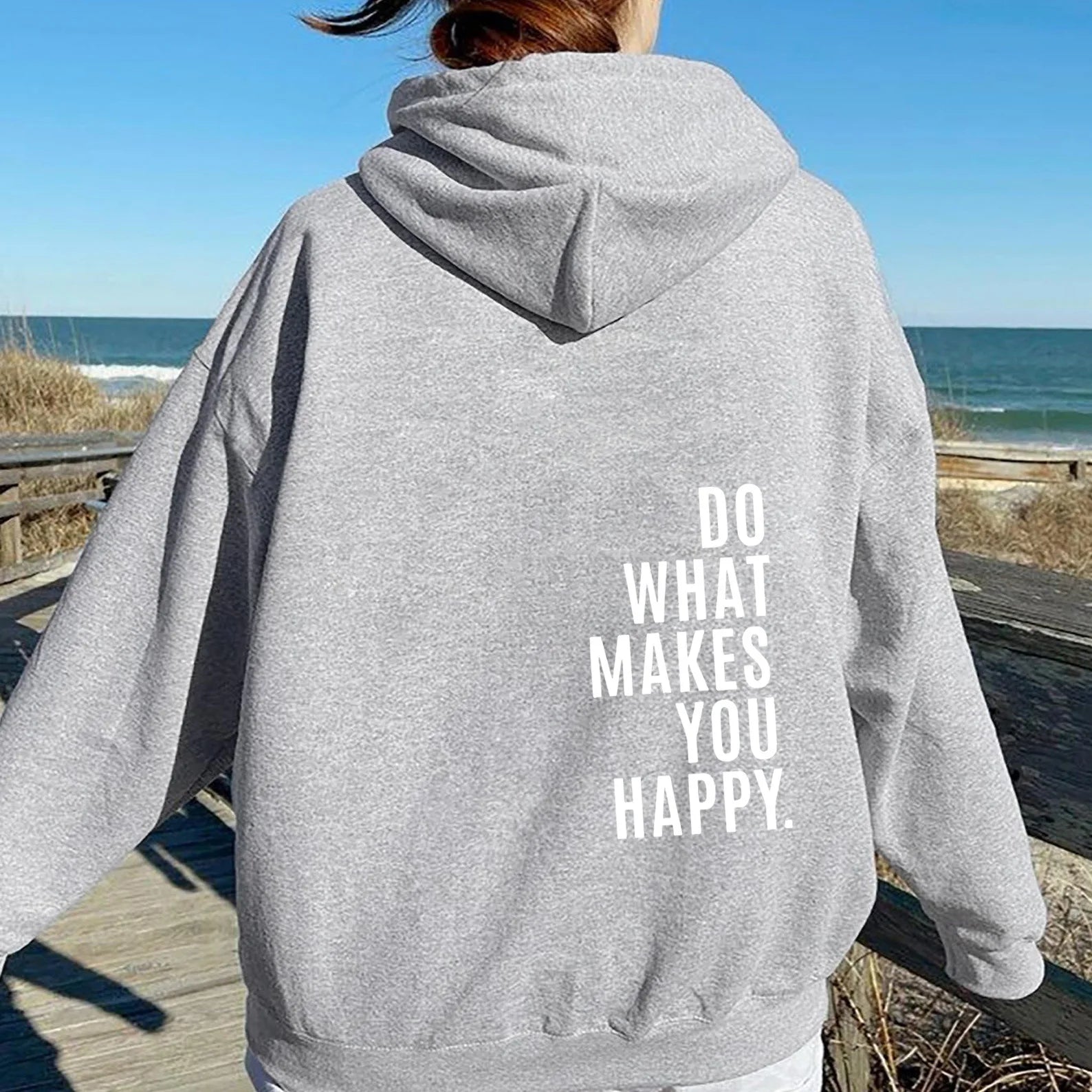 Oversized Women’s Hoodie - Back Print, Cotton, Everyday Gray - Tophatter Daily Deals