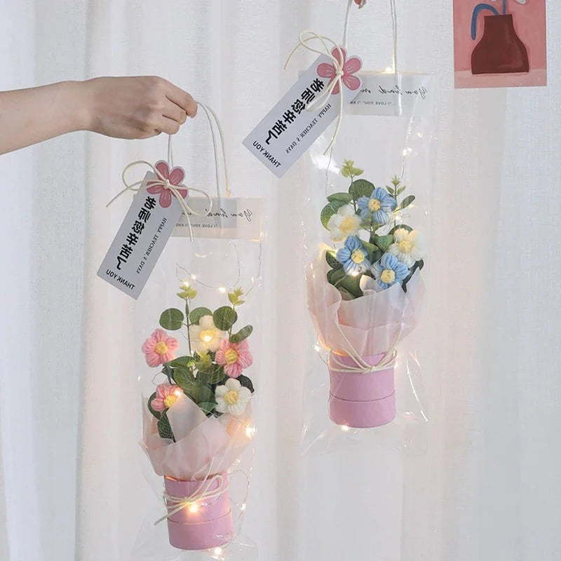 Flower Crochet Handmade Knitted Bouquet Flowers - Tophatter Daily Deals
