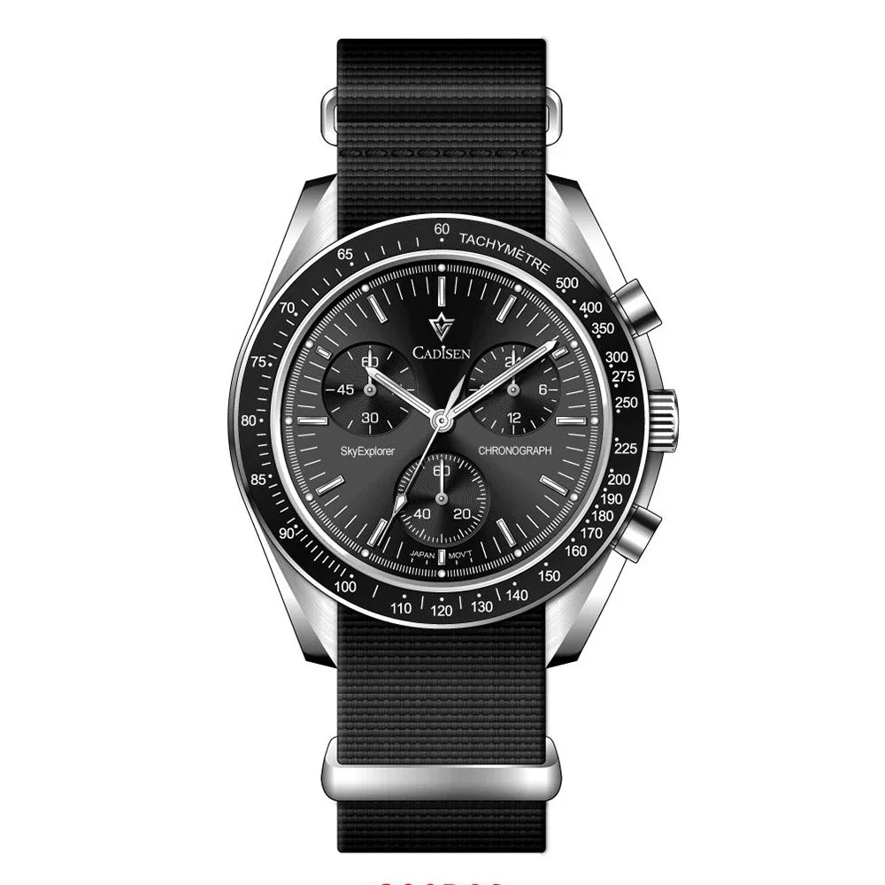 Quartz Chronograph Canvas Watch With Sapphire Crystal Black - Tophatter Daily Deals
