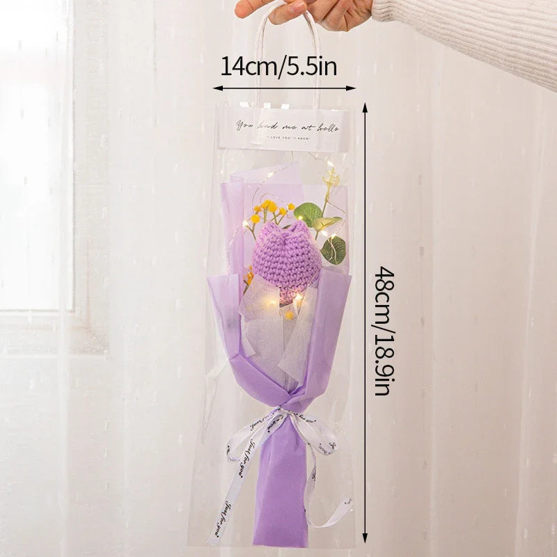 Flower Crochet Handmade Knitted Bouquet Purple x Purple Flowers - Tophatter Daily Deals