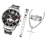 4PCS Men's Stainless Steel Quartz Watch Set (W118-C) Apparel & Accessories > Jewelry > Watches - Tophatter Daily Deals