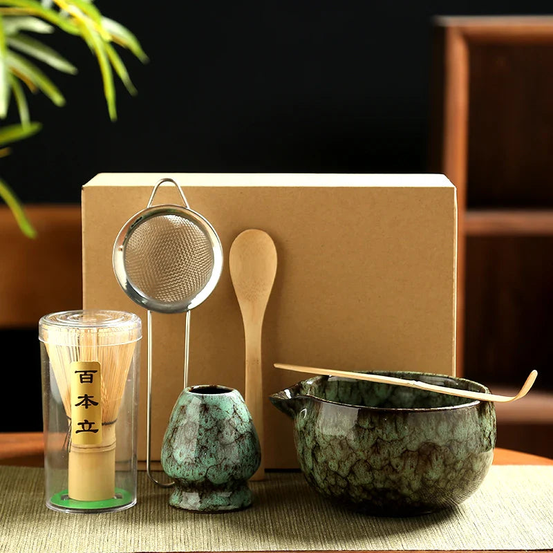 Matcha Tea Set Ceramic Bowls With Bamboo Whisk 6 Piece Cyan 6pcs - Tophatter Daily Deals