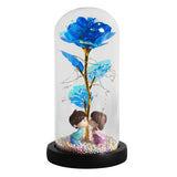 Beauty & The Beast Eternal Red Rose In Glass Dome with LED Lights Light Blue Flowers - Tophatter Daily Deals