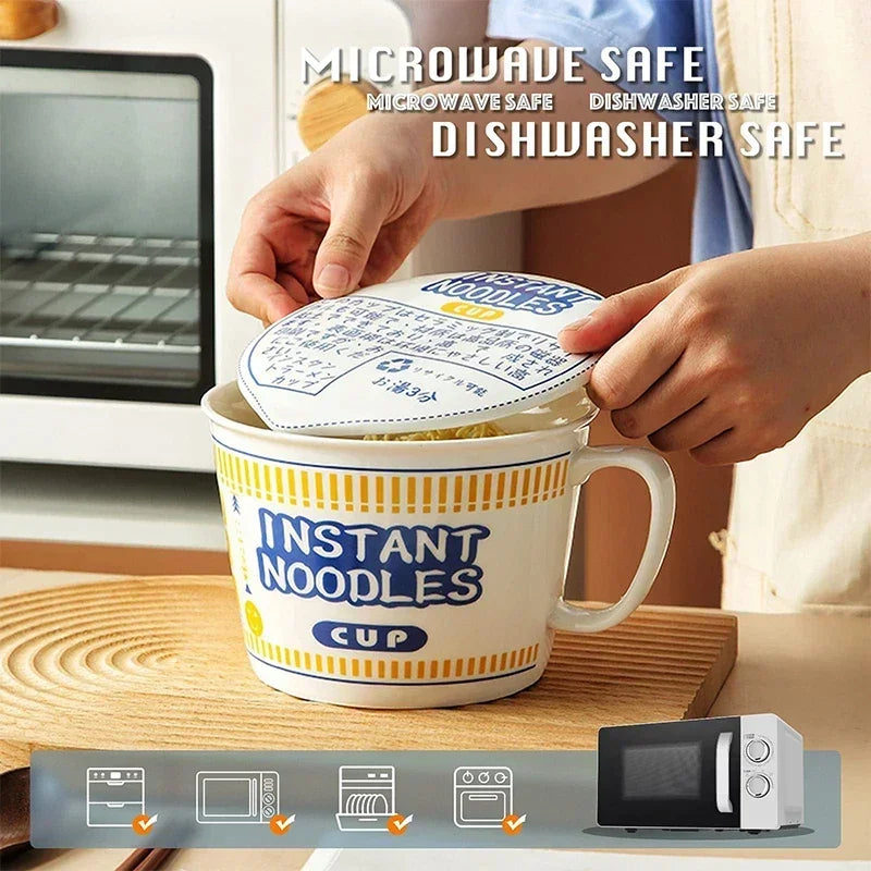 Instant Noodle Bowl Ceramic With Handle And Lid Large - Tophatter Daily Deals