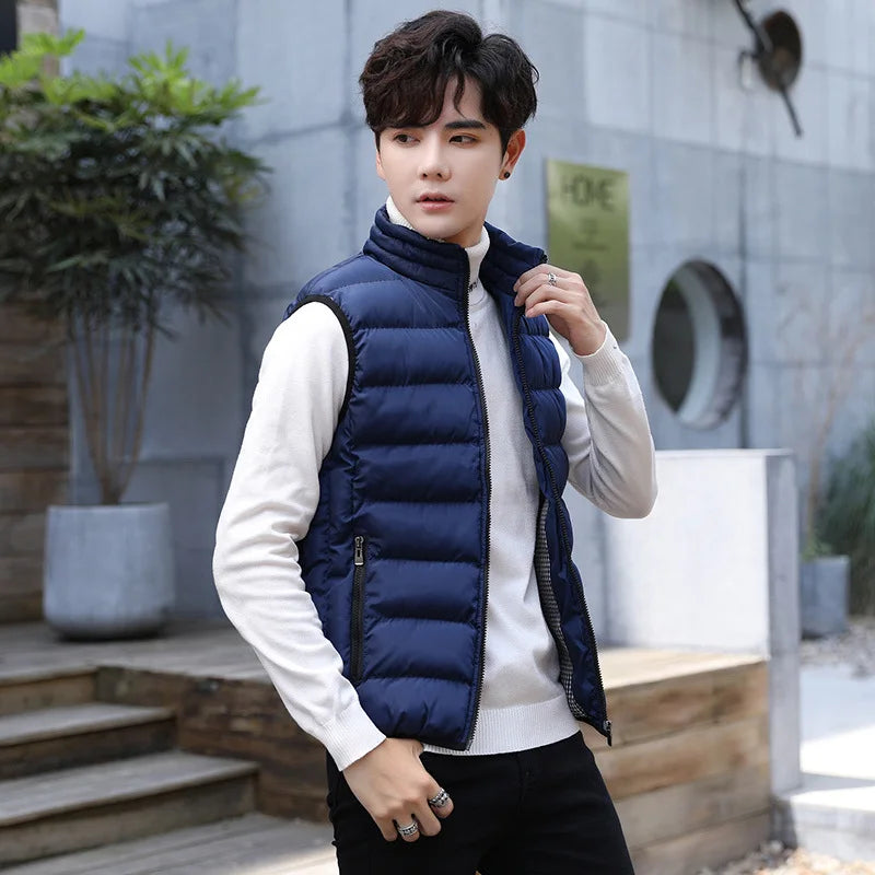 Insulating Men's Puffer Vest - Quilted Cotton Blend, Winter Blue - Tophatter Daily Deals