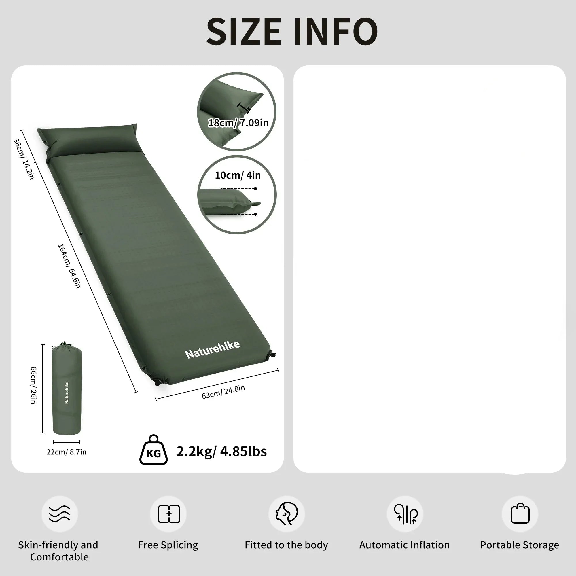 Self-Inflating Camping Air Mat with Built-in Pillow Green Sleeping Bags - Tophatter Daily Deals