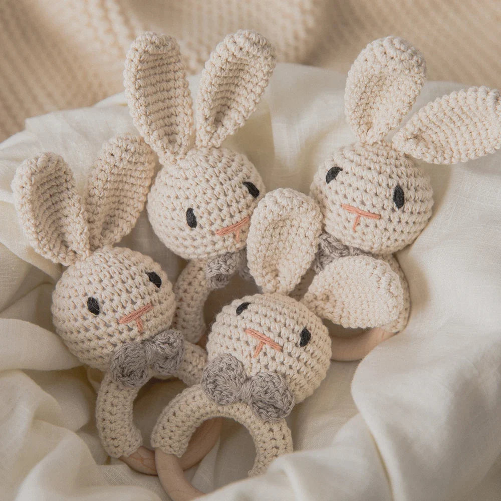 Baby Crochet Rattle Bunny Teether Newborn Sensory Toys - Tophatter Daily Deals