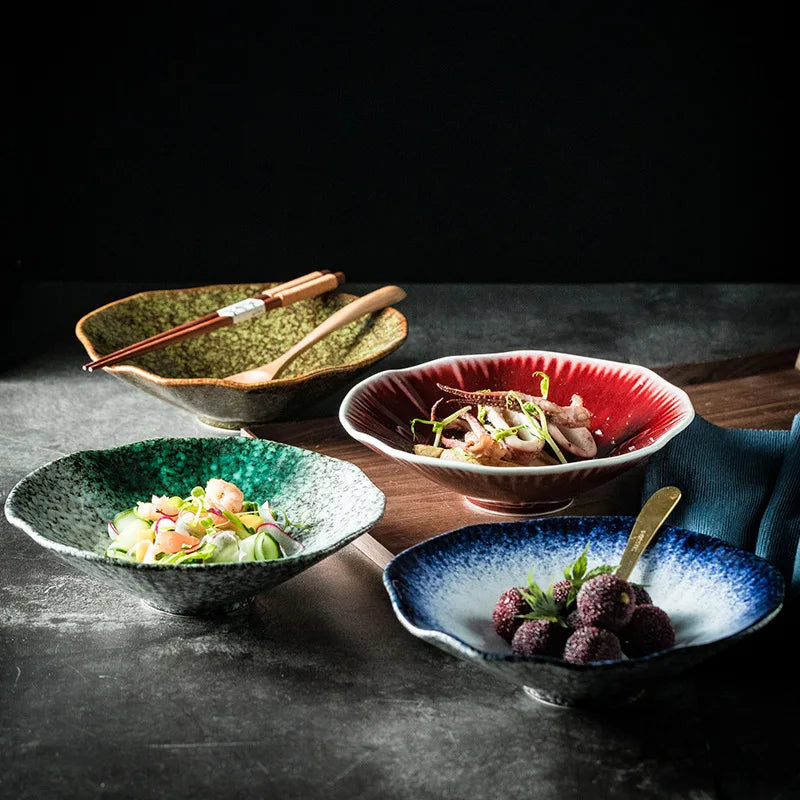 Japanese Ceramic Noodle Bowl Lotus Pattern Salad Bowl - Tophatter Daily Deals