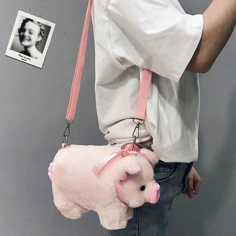 Pink Pig Plush Crossbody Bag Animals - Tophatter Daily Deals