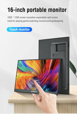 16 Inch Portable Touch Monitor 1920x1200 HDR10 Low Blue - Tophatter Daily Deals