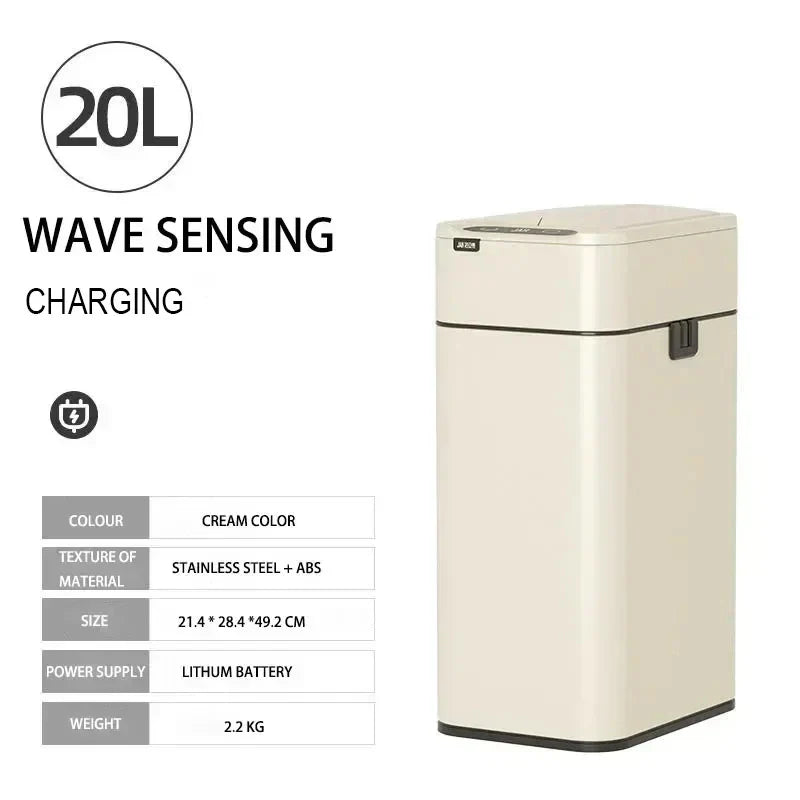 Trash Can 20L Stainless Steel Sensor Kitchen Bin Hands Free 20L Cream Rechargeable - Tophatter Daily Deals