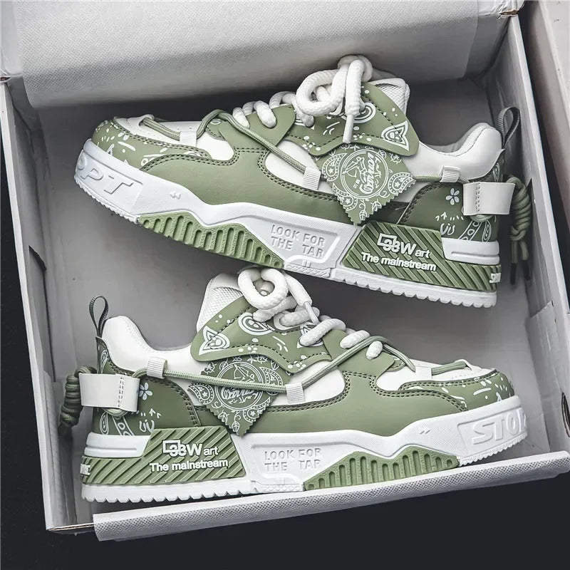 Men's Graffiti Patchwork Skateboard Sneakers (Green) Apparel & Accessories > Shoes > Sneakers - Tophatter Daily Deals
