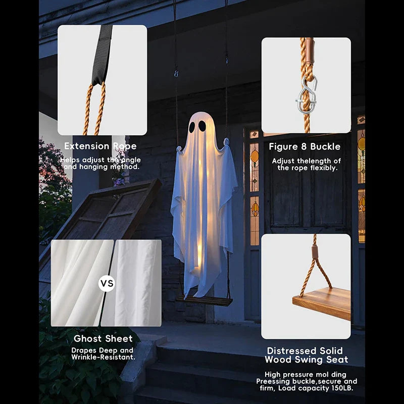 Hanging Swing Ghost Decoration Halloween 2025 Porch Lights - Tophatter Daily Deals