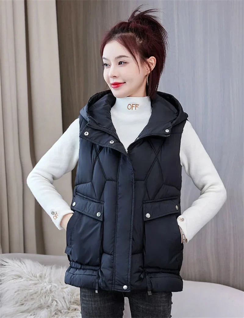 Warm Cozy Women Puffer Vest - Hooded Midlength, Winter - Tophatter Daily Deals