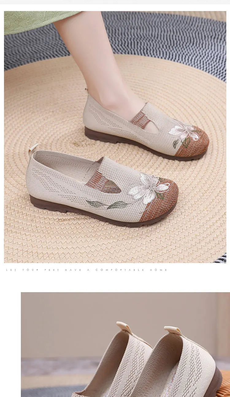 Breathable Women’s Flats - Slip-On Mesh, Embroidered - Tophatter Daily Deals