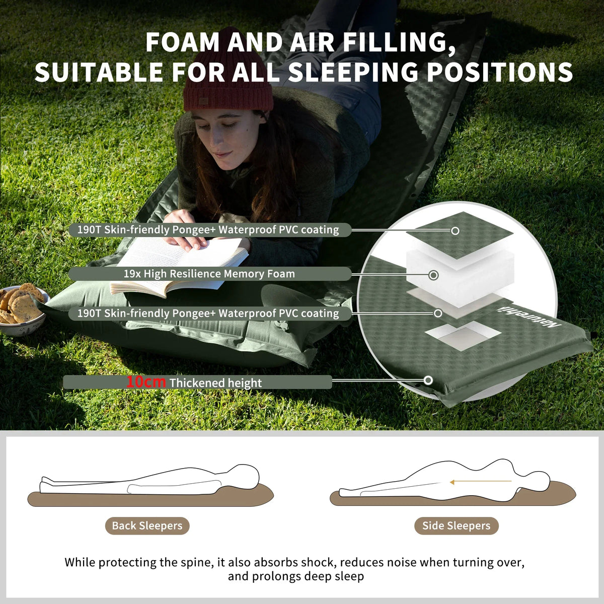 Self-Inflating Camping Air Mat with Built-in Pillow Green Sleeping Bags - Tophatter Daily Deals