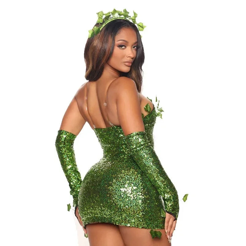 Poison Ivy Costume Sequin Mini Dress Set Halloween Sexy - Tophatter Daily Deals