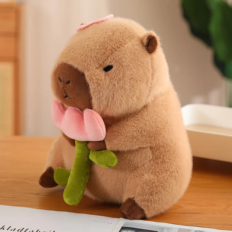 Kawaii Snack Attack: Hamburger Capybara Dog Pig Capibaras Pizza Bubble Tea Cushion Plush Cute Flower 30cm Animals - Tophatter Daily Deals
