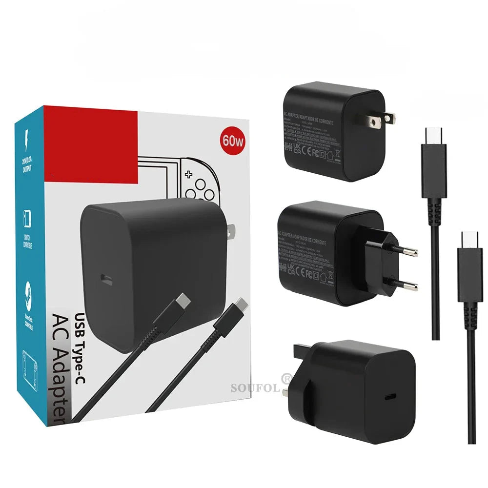 60W USB C Fast Charger Cube With EU US UK Plugs For Switch2 - Tophatter Daily Deals