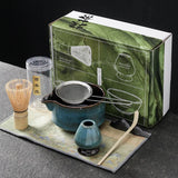 Matcha Tea Set Handmade Pottery Bowl Bamboo Whisk Kit 7pcs blue gift box - Tophatter Daily Deals