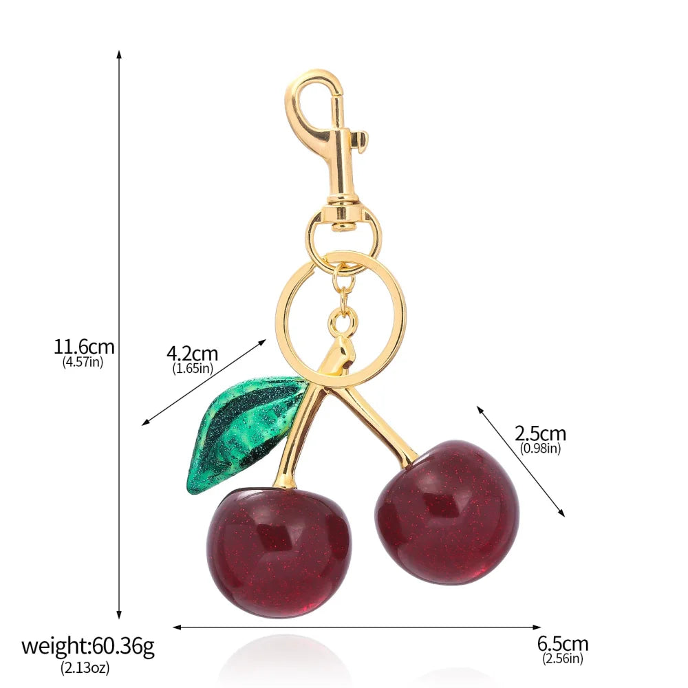 Red Cherry Keychain Bag Charm With Gold Leaf Lobster Clasp - Tophatter Daily Deals