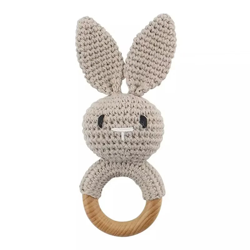 Baby Crochet Rattle Bunny Teether Newborn Sensory Toys Gray Bunny - Tophatter Daily Deals