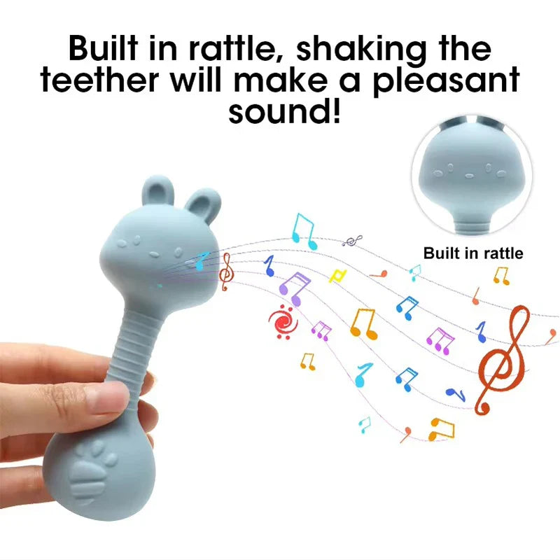 Silicone Rabbit Teether Rattle Newborn Sensory Toys - Tophatter Daily Deals